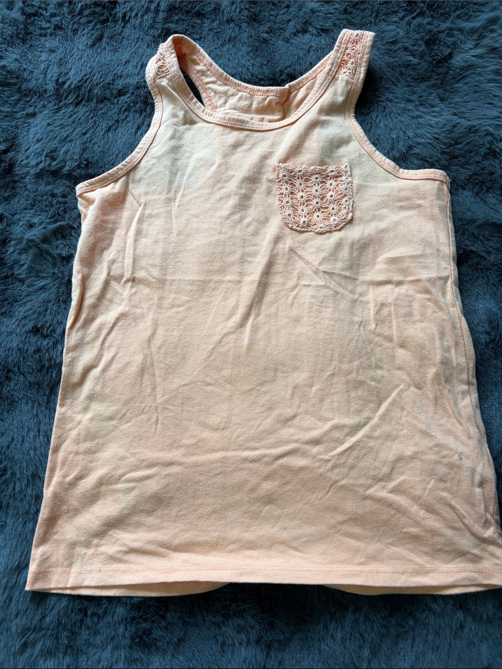 Girls' Peach Lace Pocket Tank Top - Kids Shirt